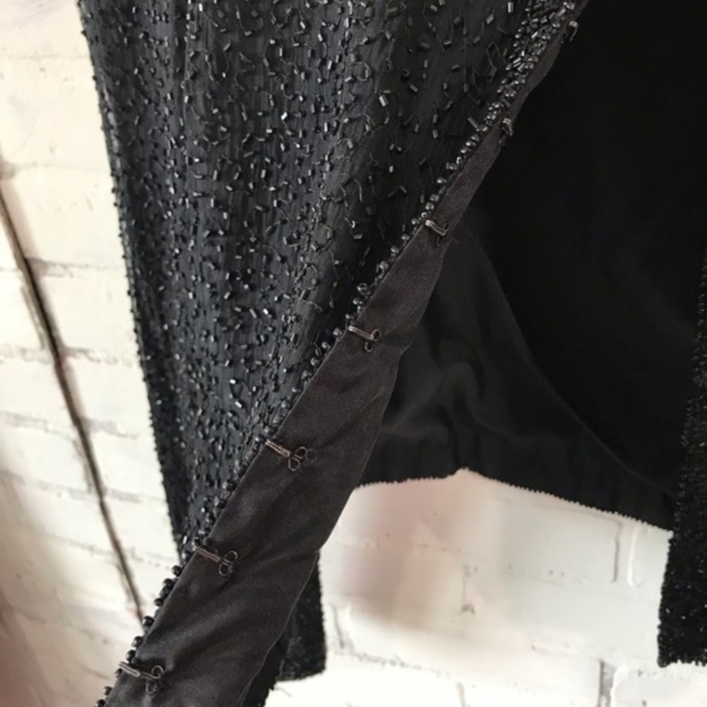 🔥Silk Beaded Jacket Sz Large Stenay Vintage Black Formal Blazer 90s Fancy - Picture 4 of 9